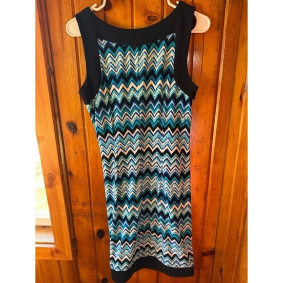 AB Studio Chevron Print Sleeveless Dress - Teal Blue‎ Black - Size M - Picture 2 of 4